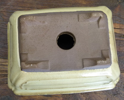 Cream Glazed Rectangular Bonsai Pot - 6"