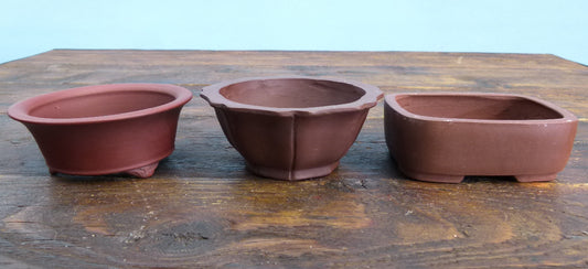 Used Small Unglazed Bonsai Pots x 3 - CLEARANCE