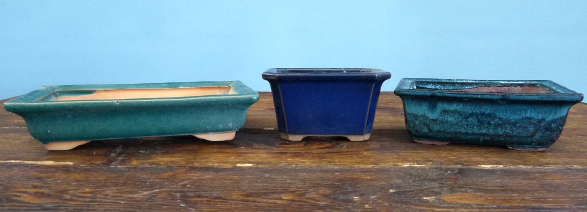 Glazed Bonsai Pots x 3 - Used