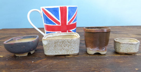 Miniature Glazed Bonsai Pots x 4 - Used