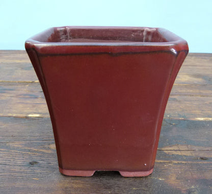 Japanese Deep Square Glazed Bonsai Pot - 4" - USED