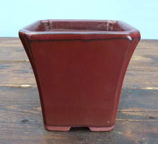 Japanese Deep Square Glazed Bonsai Pot - 4" - USED