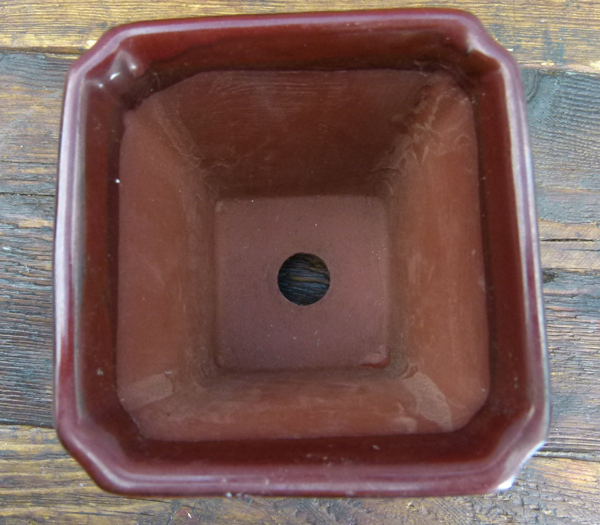 Japanese Deep Square Glazed Bonsai Pot - 4" - USED