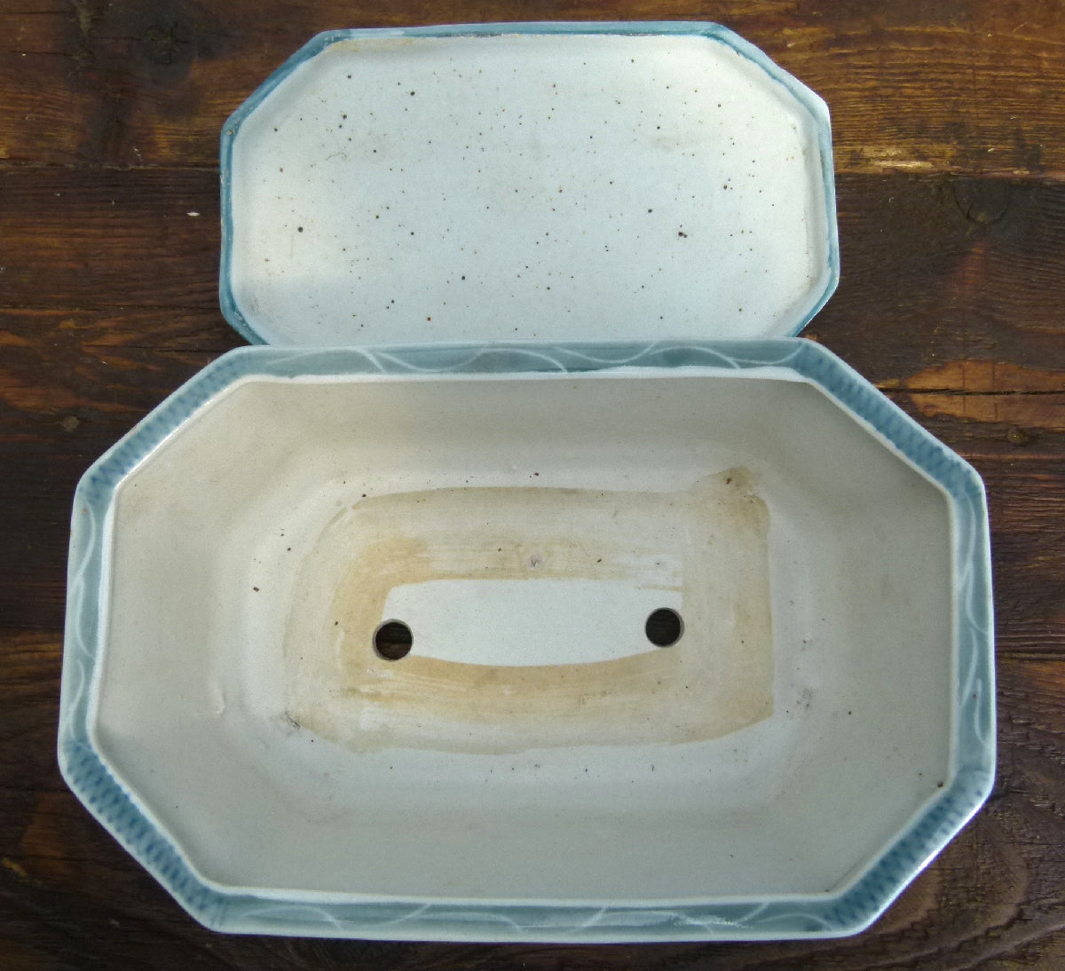 Glazed Rectangular Porcelain Bonsai Pot & Drip Tray - USED