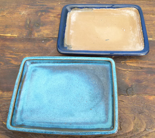 Rectangular Glazed Bonsai Pot Drip Trays Clearance - 2 x Used Trays