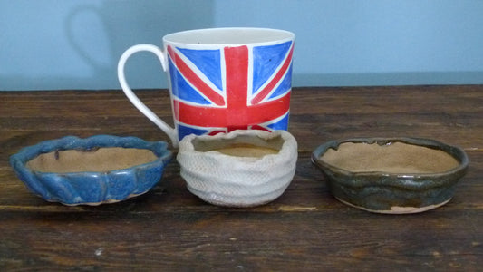 Glazed Small Bonsai Pots x 3 - Used