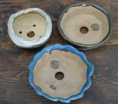 Glazed Small Bonsai Pots x 3 - Used