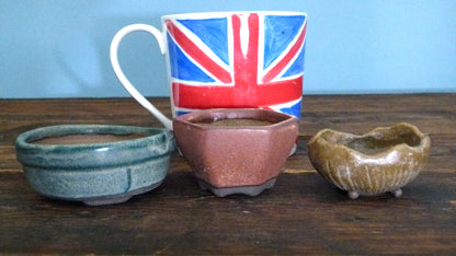 Glazed Small Bonsai Pots x 3 - Used