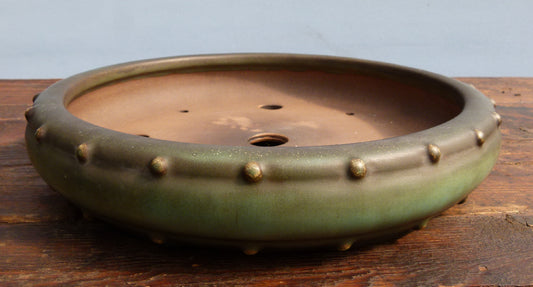 EXCEPTIONAL Round Drum Glazed Bonsai Pot by Master Zhu - 12"