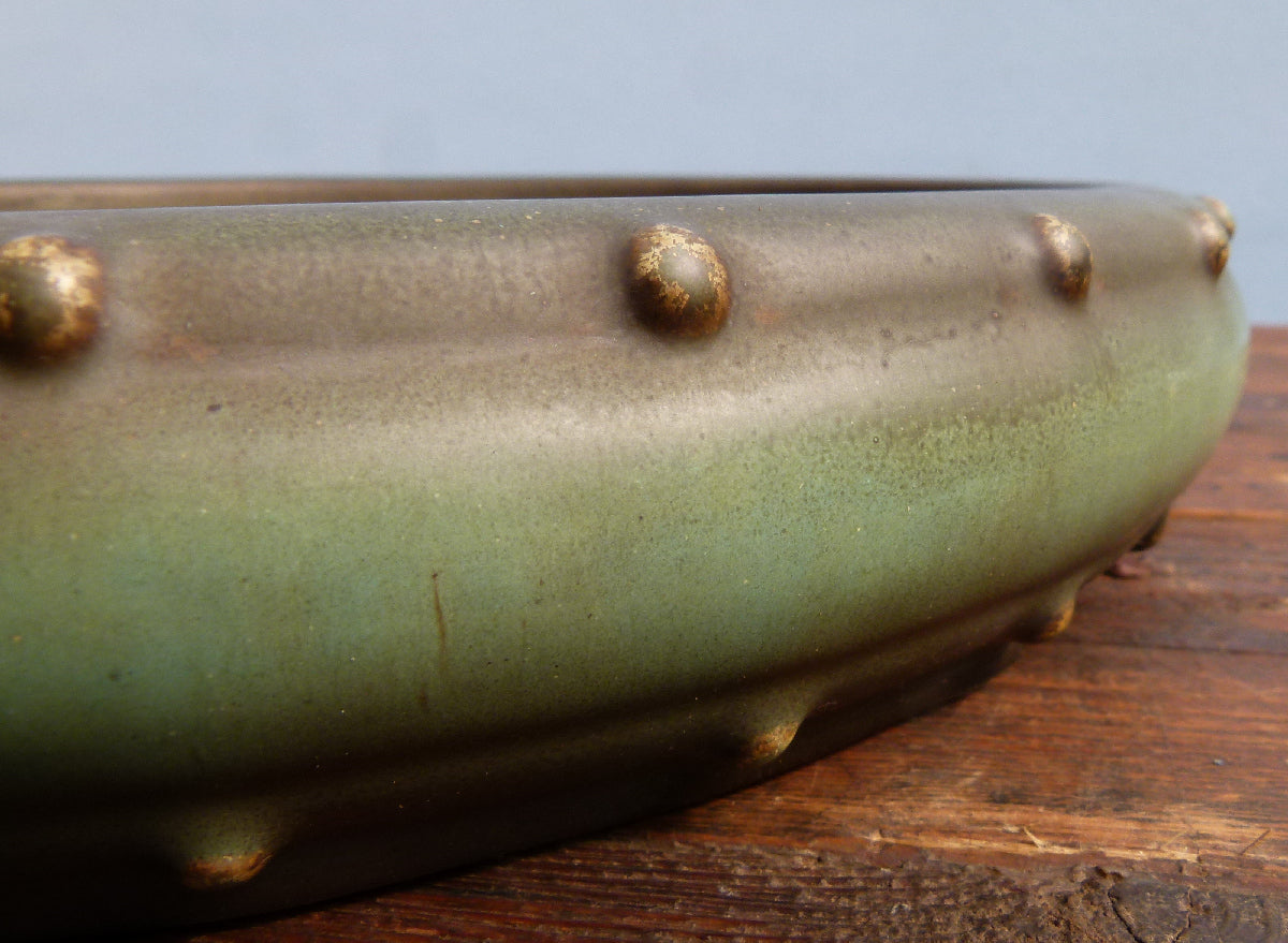 EXCEPTIONAL Round Drum Glazed Bonsai Pot by Master Zhu - 12"