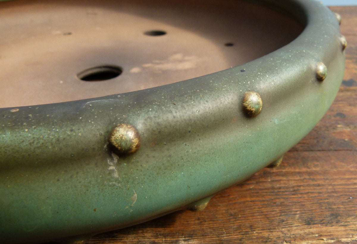 EXCEPTIONAL Round Drum Glazed Bonsai Pot by Master Zhu - 12"