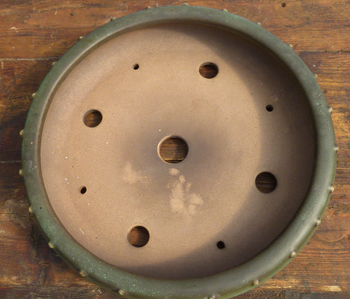 EXCEPTIONAL Round Drum Glazed Bonsai Pot by Master Zhu - 12"