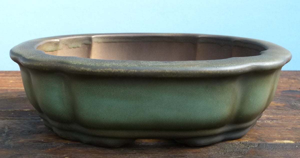 EXCEPTIONAL Oval Glazed Bonsai Pot by Master Zhu - 12"