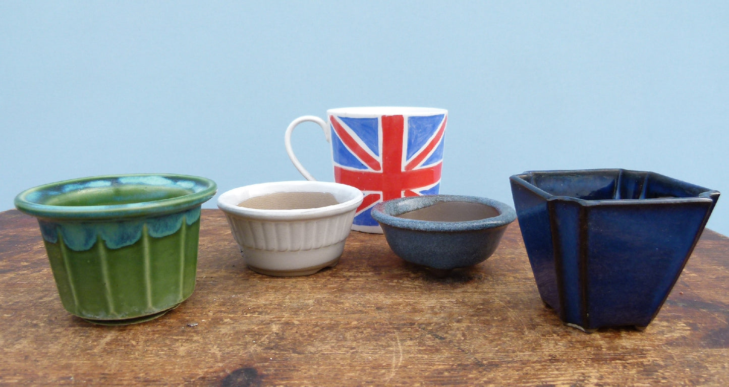 Japanese Glazed Small Bonsai Pots - Group of 4 Pots - CLEARANCE