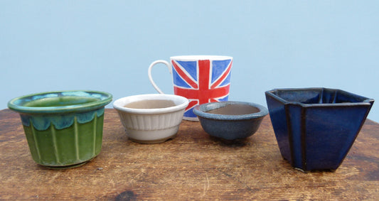 Japanese Glazed Small Bonsai Pots - Group of 4 Pots - CLEARANCE