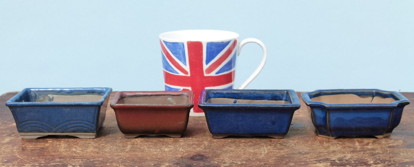 Japanese Glazed Small Bonsai Pots - Group of 4 Pots - CLEARANCE