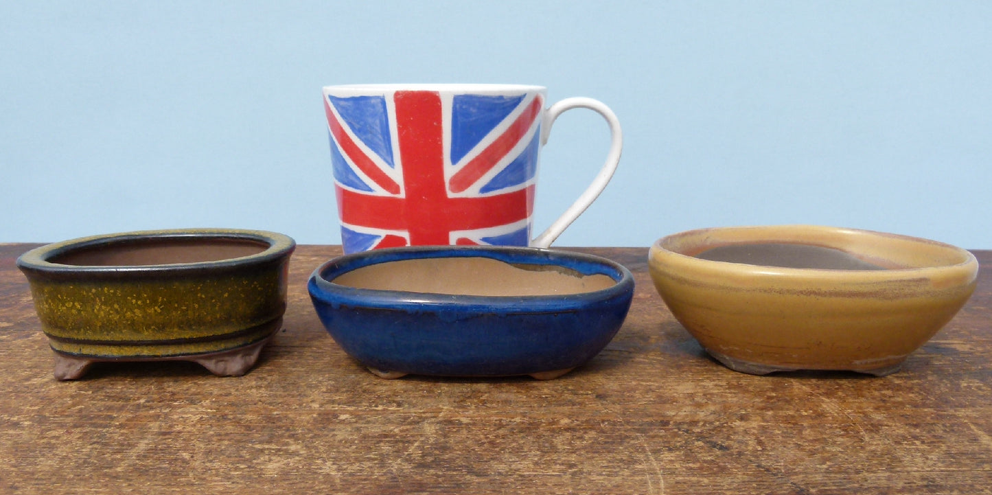 Japanese Glazed Small Bonsai Pots - Group of 3 Pots - CLEARANCE