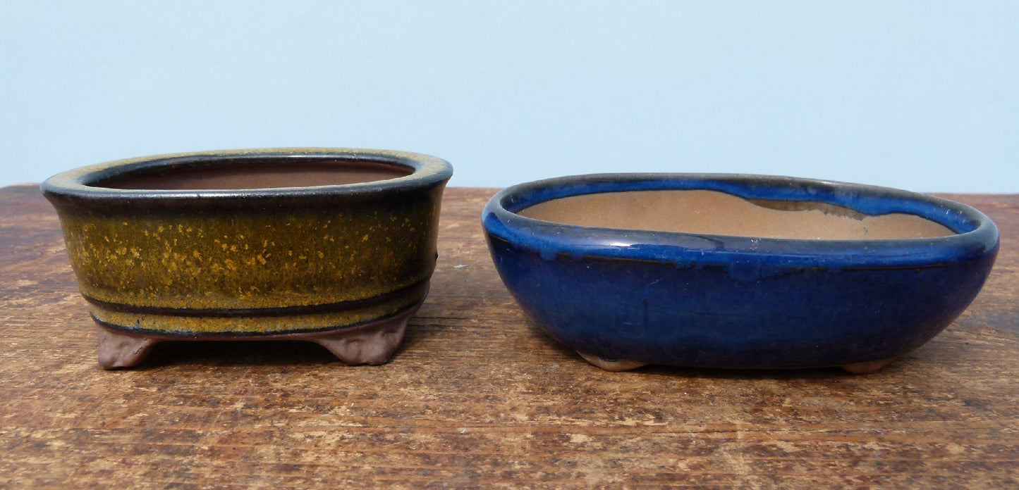 Japanese Glazed Small Bonsai Pots - Group of 3 Pots - CLEARANCE
