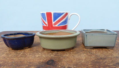 Japanese Glazed Small Bonsai Pots - Group of 3 Pots - CLEARANCE