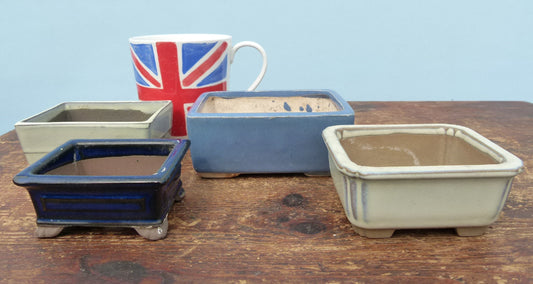 Japanese Glazed Small Bonsai Pots - Group of 4 Pots - CLEARANCE