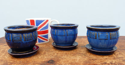 Used Glazed Bonsai Pots With Trays x 3 - CLEARANCE