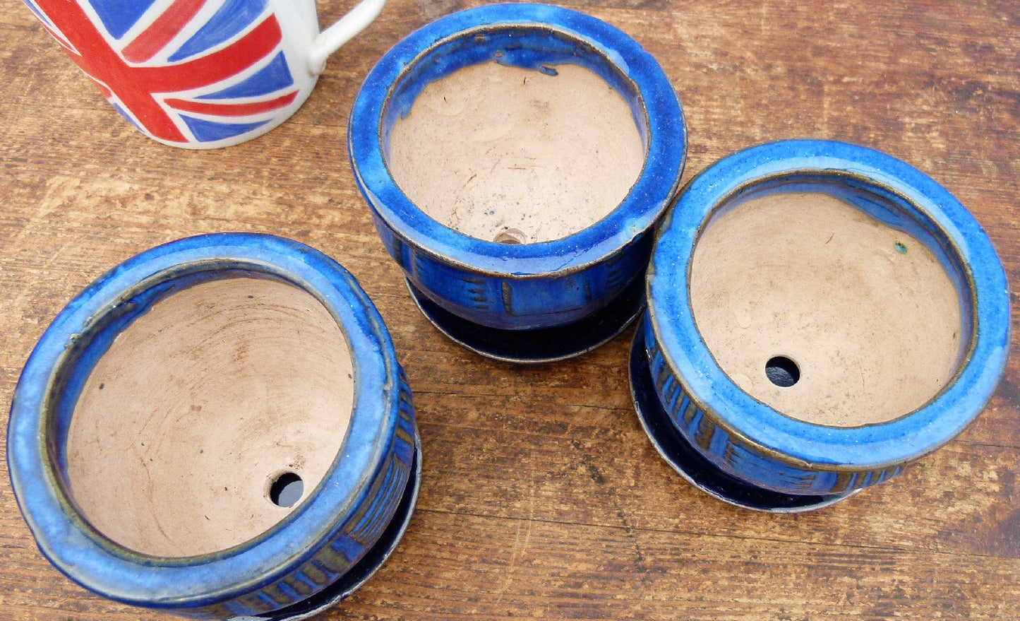 Used Glazed Bonsai Pots With Trays x 3 - CLEARANCE