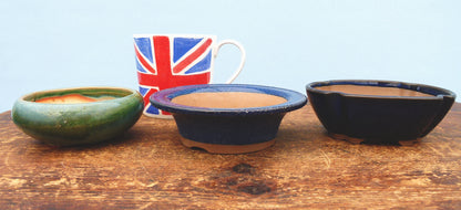 Japanese Glazed Small Bonsai Pots - Group of 3 Pots - CLEARANCE