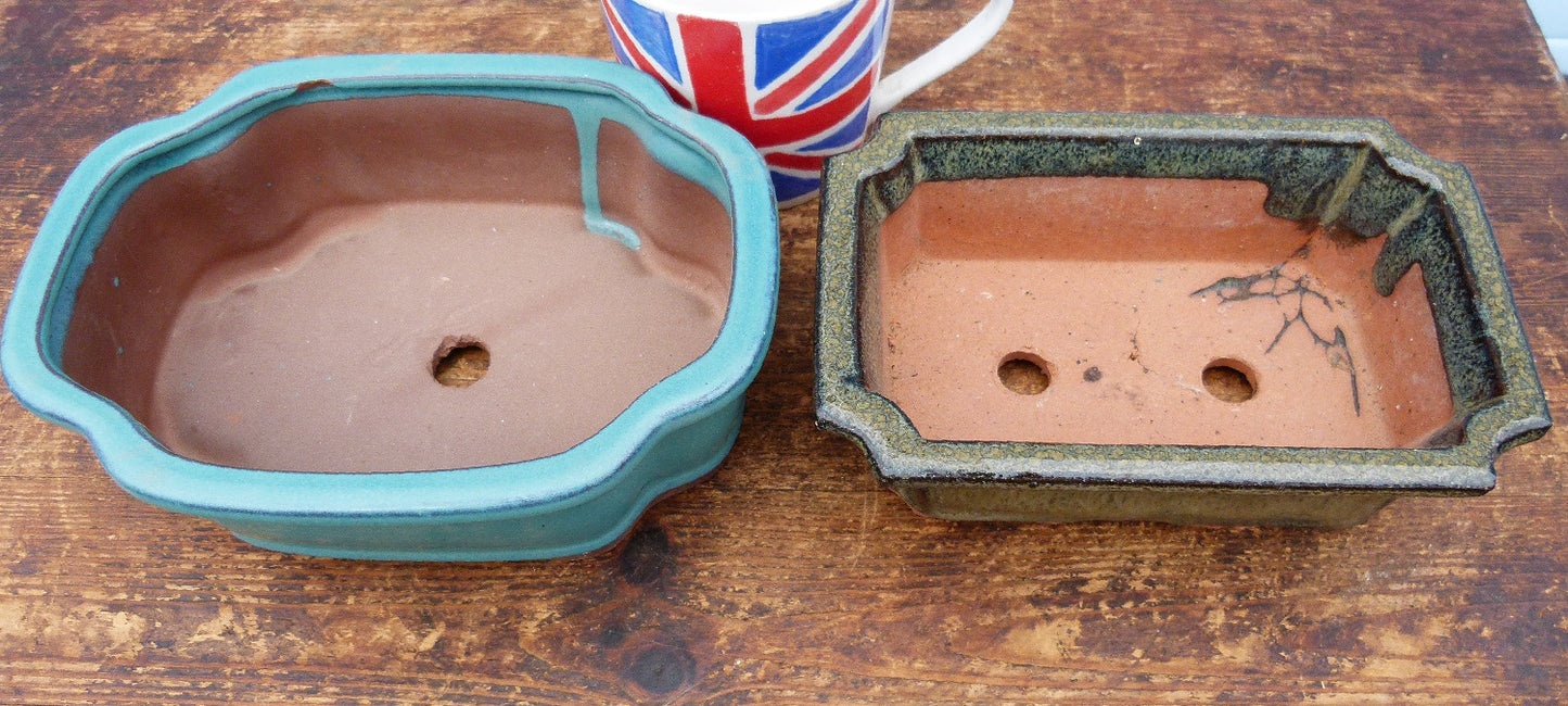 Glazed Bonsai Pots Clearance - 2 x Used Bonsai Pots Set