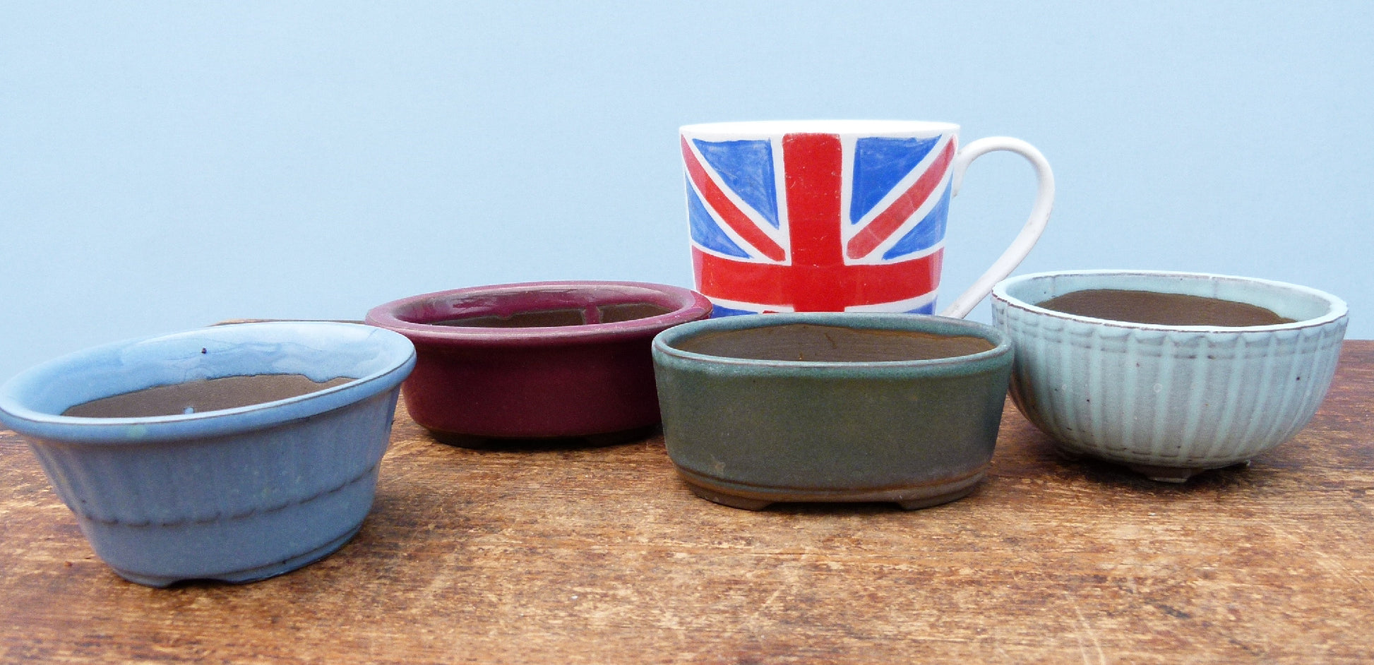 Japanese Glazed Small Bonsai Pots - Group of 5 Pots - CLEARANCE