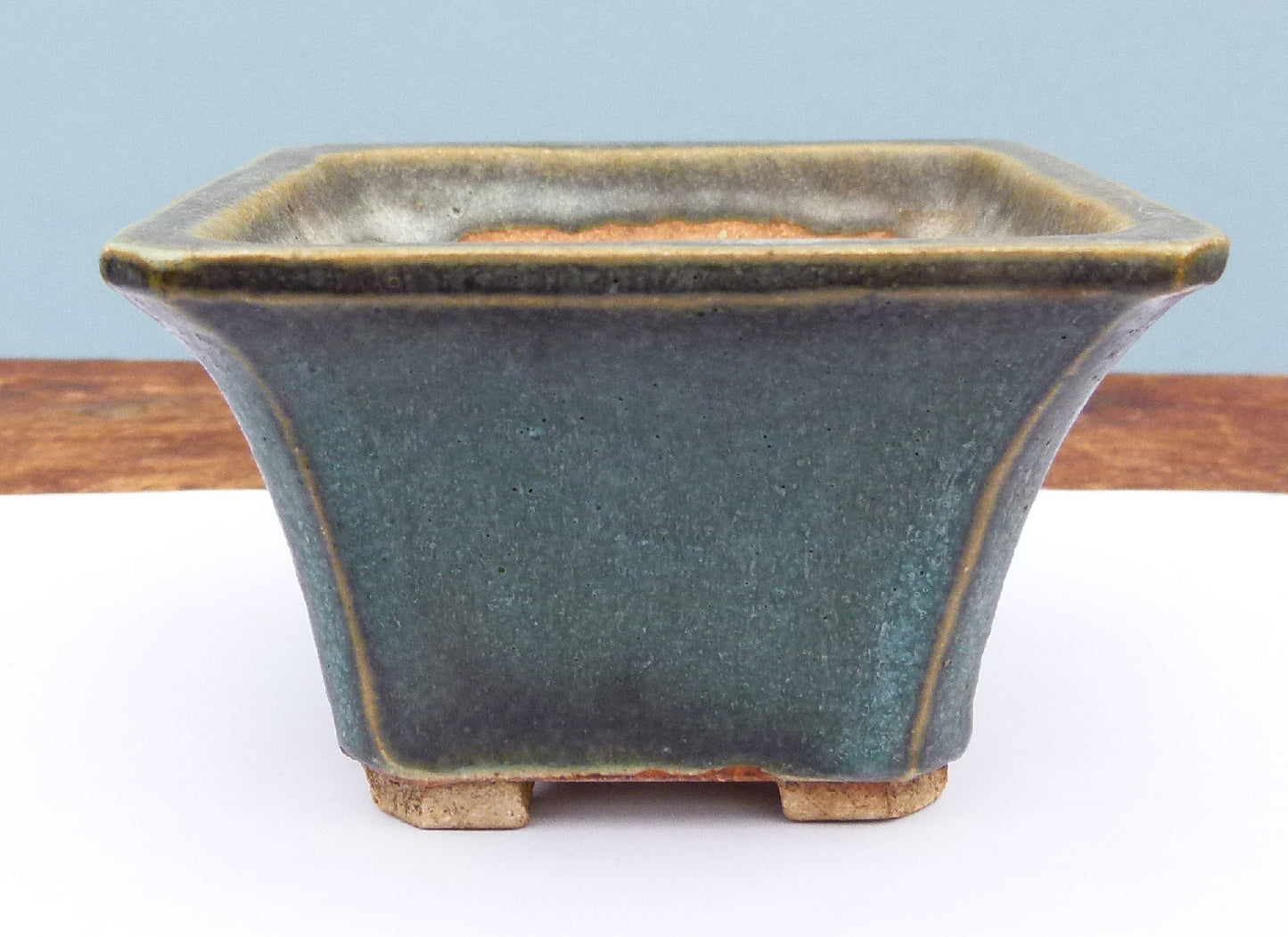 Square Glazed Bonsai Pot By Bryan Albright - Used