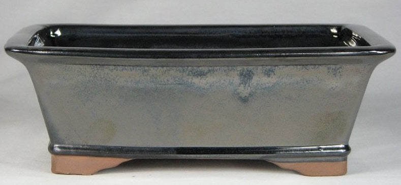 Steely Blue Glazed Rectangular Bonsai Pot - 8" 