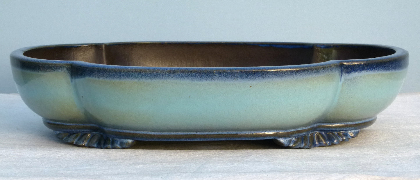 Exhibition Quality Blue Glazed Oval Bonsai Pot - 20"