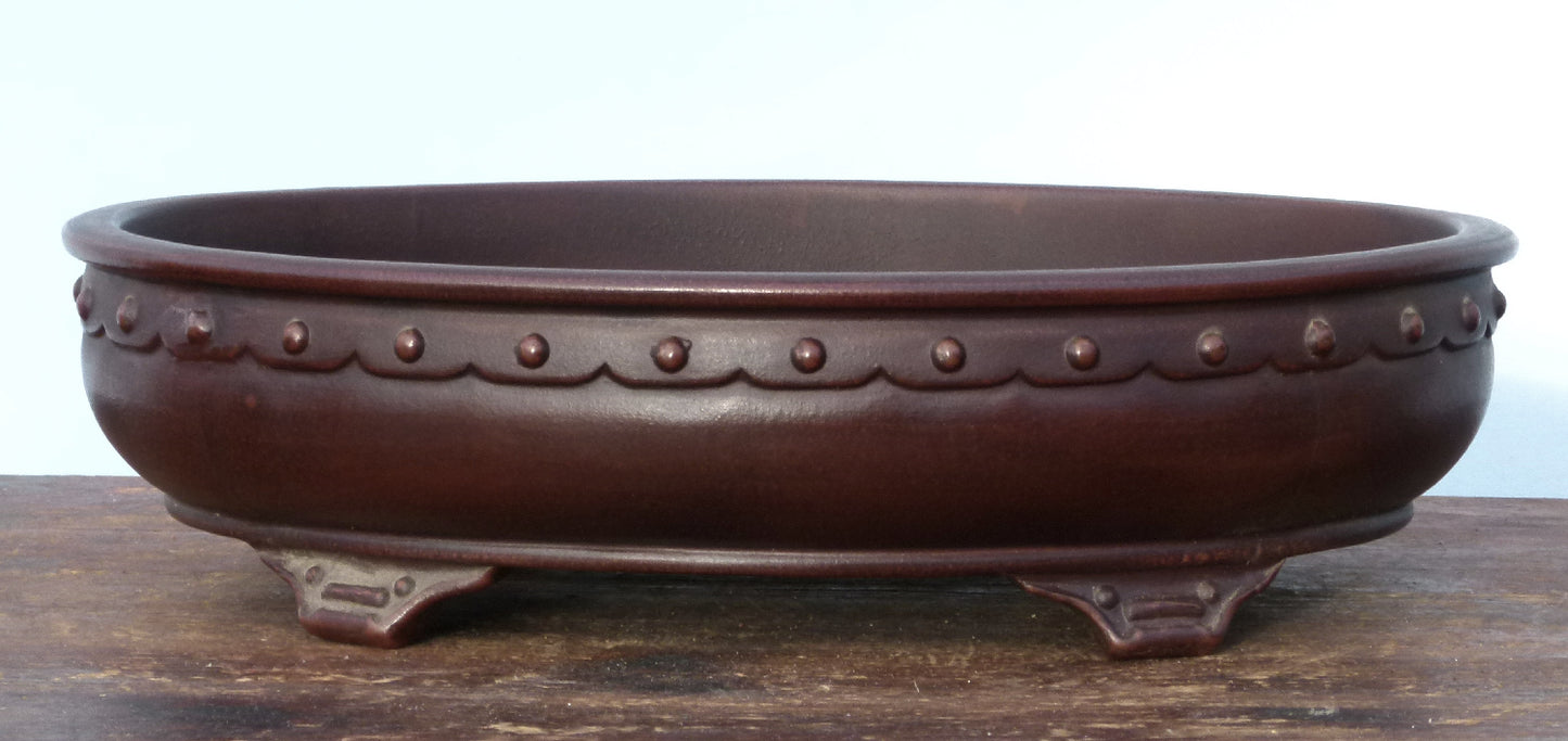 Decorated Oval Quality Unglazed Bonsai Pot - 13"