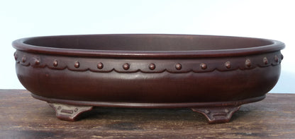 Decorated Oval Quality Unglazed Bonsai Pot - 13"