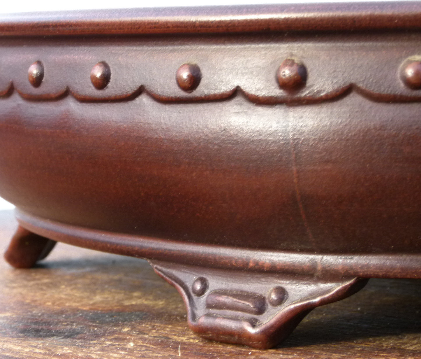Decorated Oval Quality Unglazed Bonsai Pot - 13"