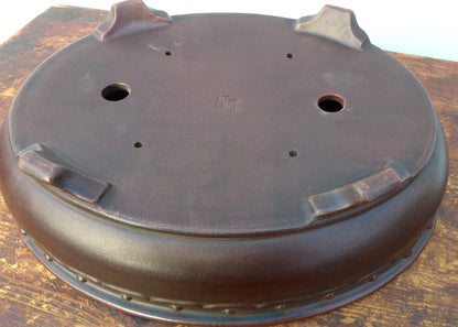 Decorated Oval Quality Unglazed Bonsai Pot - 13"