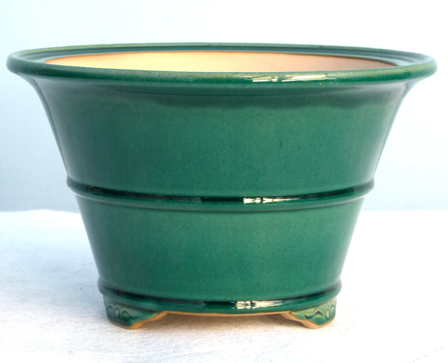 Exhibition Quality Round Copper Green Glazed Bonsai Pot - 10"
