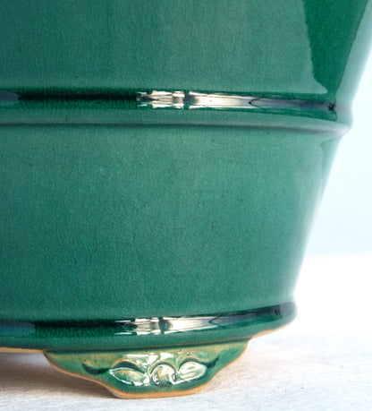 Exhibition Quality Round Copper Green Glazed Bonsai Pot - 10"