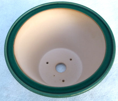 Exhibition Quality Round Copper Green Glazed Bonsai Pot - 10"