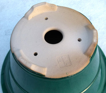 Exhibition Quality Round Copper Green Glazed Bonsai Pot - 10"