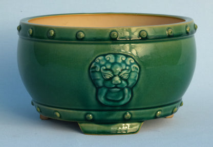 Exhibition Quality Copper Green Glazed Drum Style Bonsai Pot - 10"