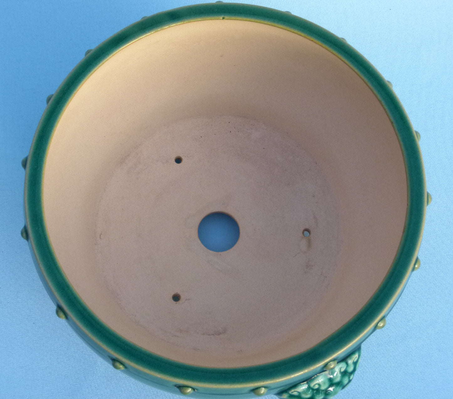 Exhibition Quality Copper Green Glazed Drum Style Bonsai Pot - 10"