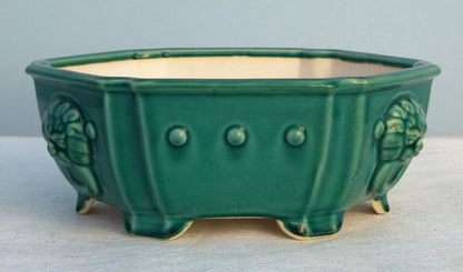 Exhibition Quality Hexagonal Copper Green Glazed Bonsai Pot - 12"