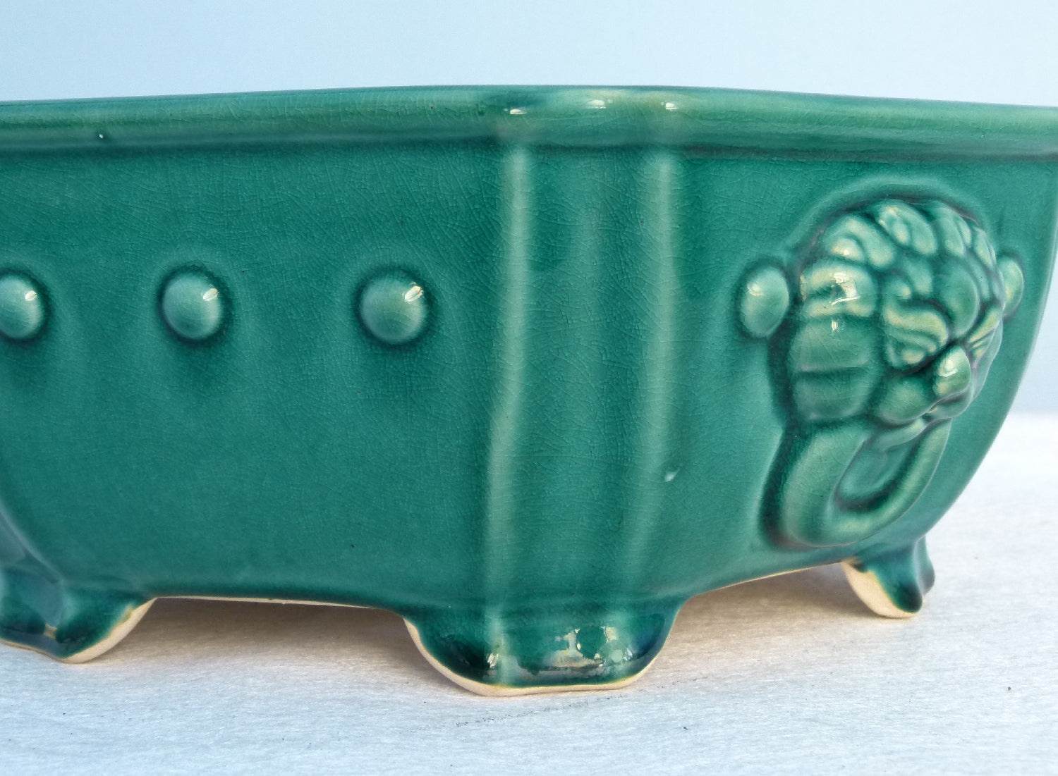 Exhibition Quality Hexagonal Copper Green Glazed Bonsai Pot - 12"