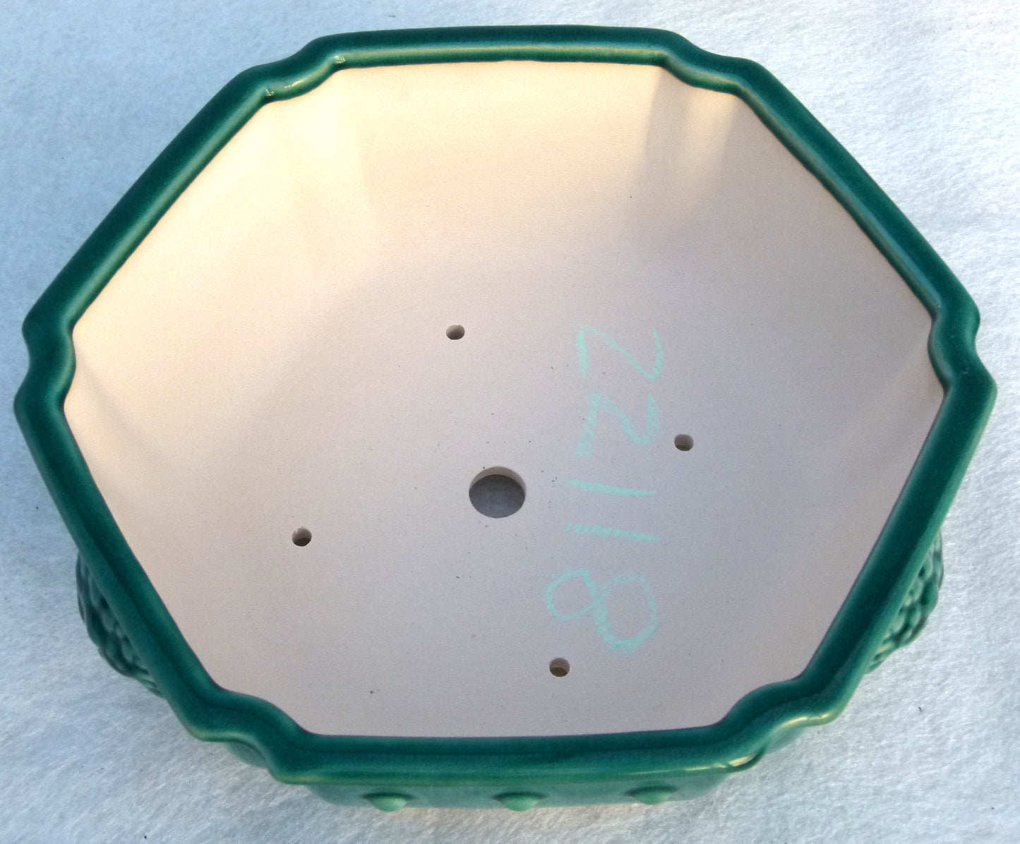 Exhibition Quality Hexagonal Copper Green Glazed Bonsai Pot - 12"