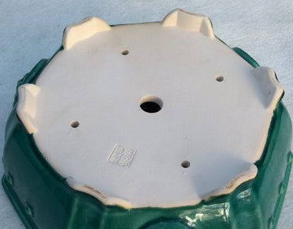 Exhibition Quality Hexagonal Copper Green Glazed Bonsai Pot - 12"