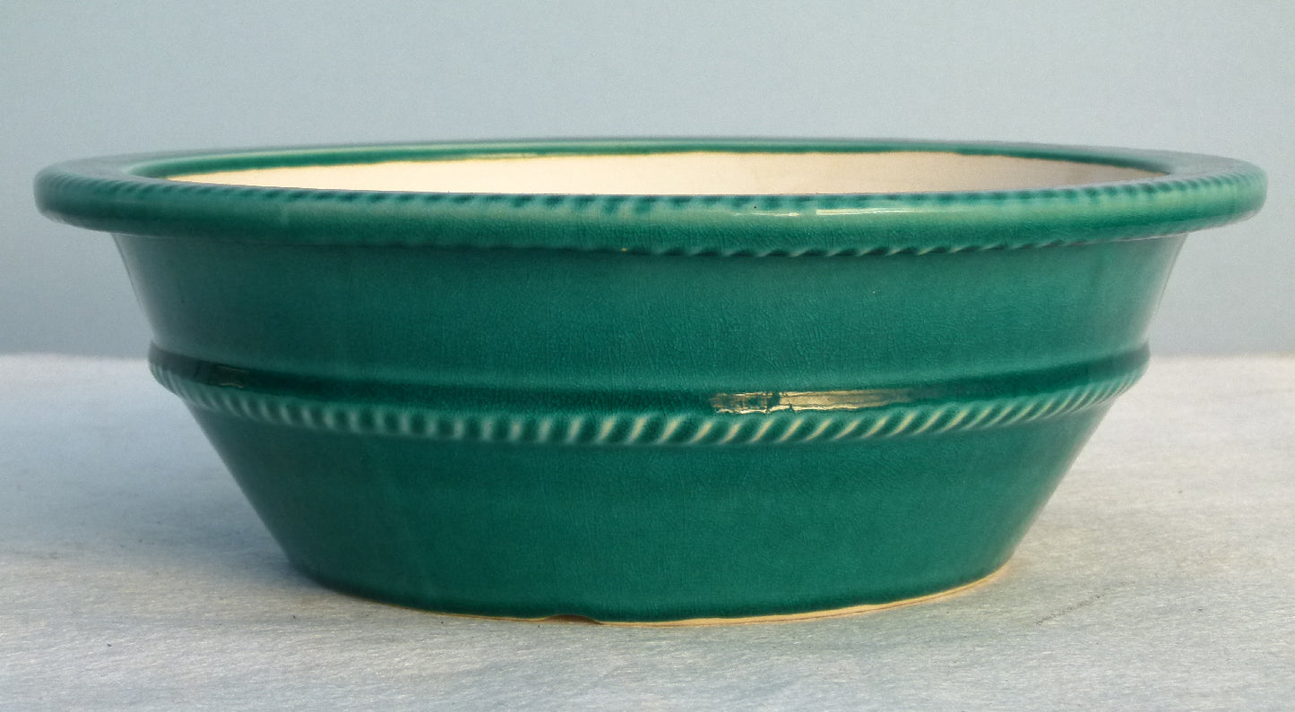 Exhibition Quality Round Copper Green Glazed Bonsai Pot - 13"