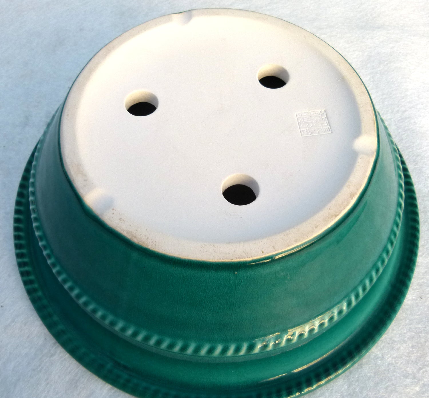 Exhibition Quality Round Copper Green Glazed Bonsai Pot - 13"