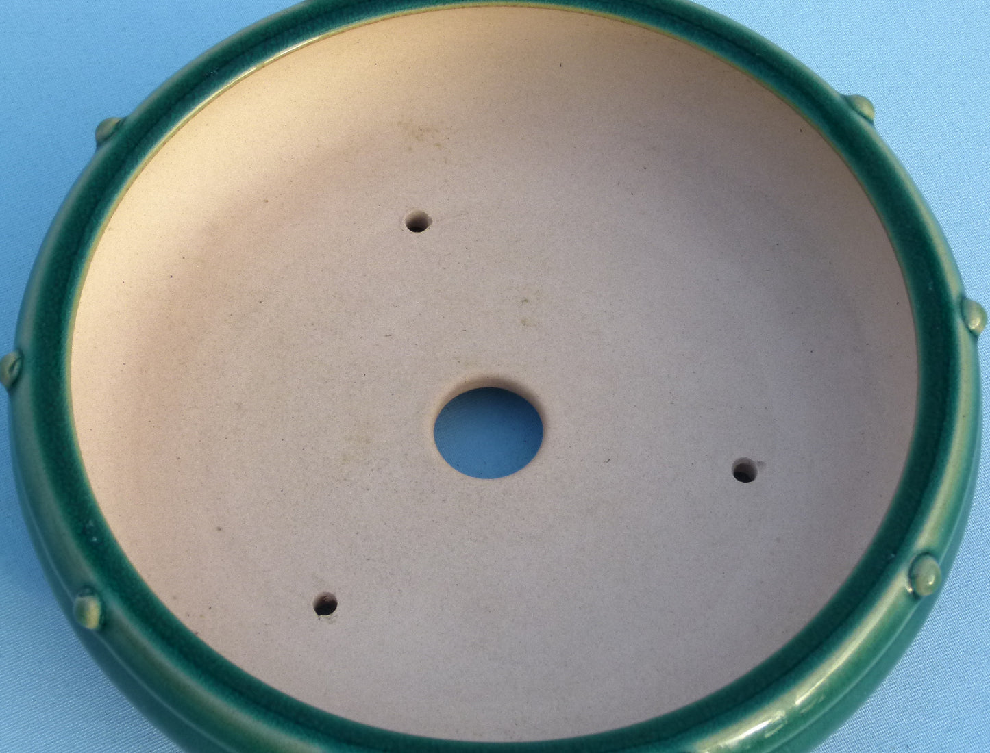 Exhibition Quality Copper Green Glazed Round Drum Style Bonsai Pot - 8.5"