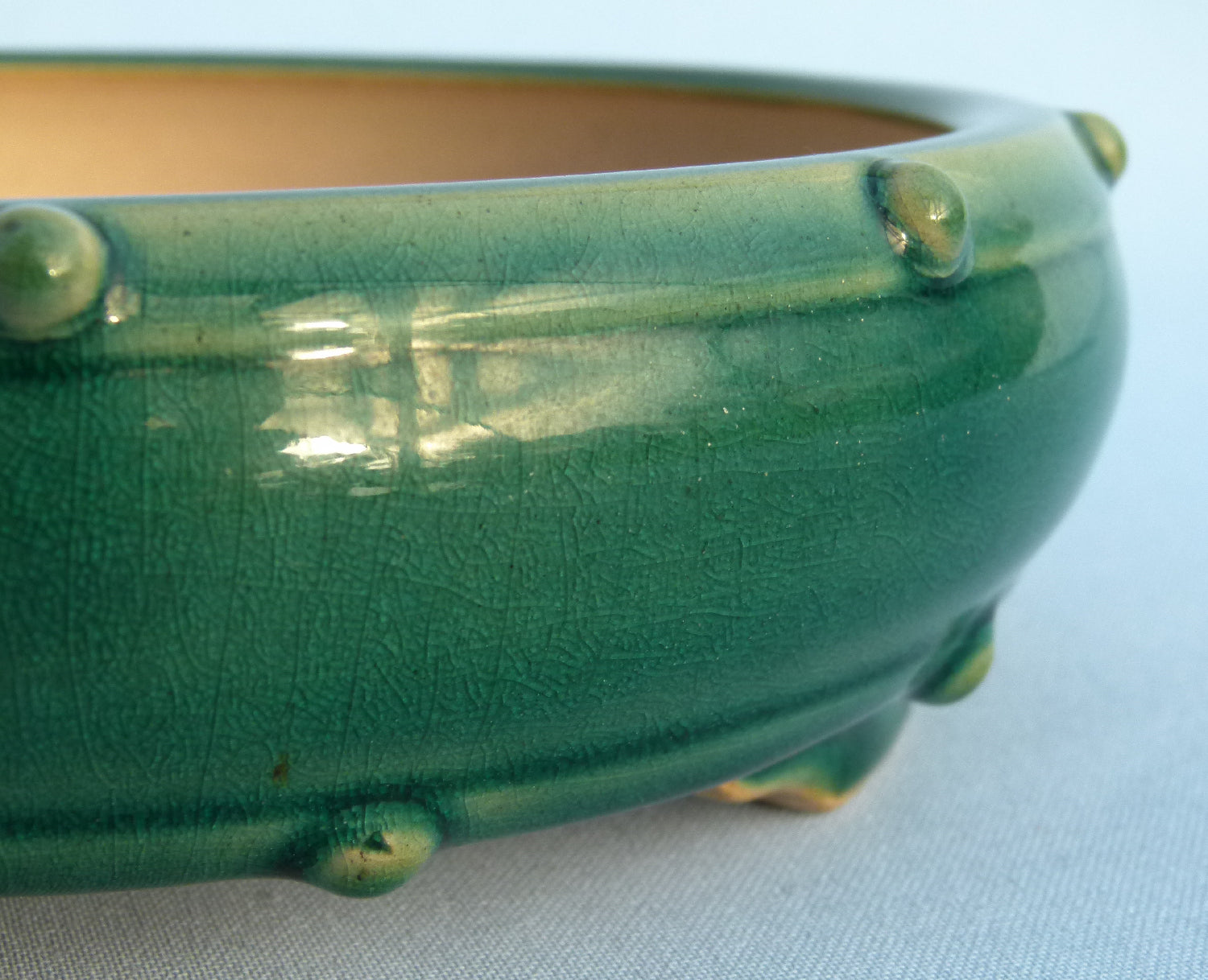 Exhibition Quality Copper Green Glazed Round Drum Style Bonsai Pot - 8.5"